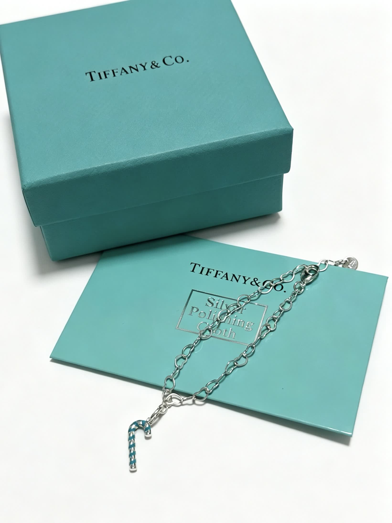Tiffany & Co. Silver Blue Enamel Candy Cane Charm Bracelet